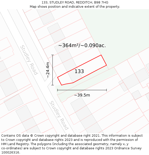 133, STUDLEY ROAD, REDDITCH, B98 7HG: Plot and title map