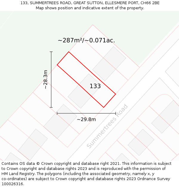 133, SUMMERTREES ROAD, GREAT SUTTON, ELLESMERE PORT, CH66 2BE: Plot and title map