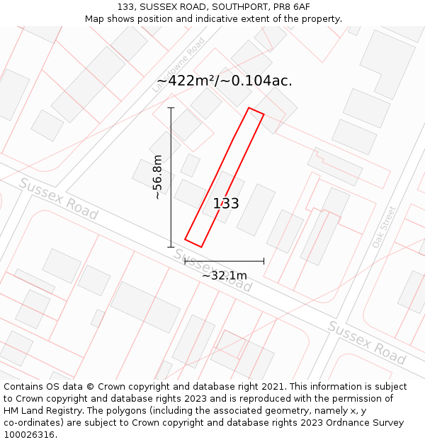 133, SUSSEX ROAD, SOUTHPORT, PR8 6AF: Plot and title map