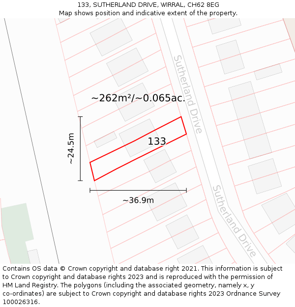 133, SUTHERLAND DRIVE, WIRRAL, CH62 8EG: Plot and title map