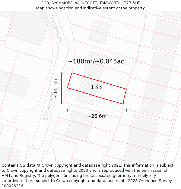 133, SYCAMORE, WILNECOTE, TAMWORTH, B77 5HE: Plot and title map