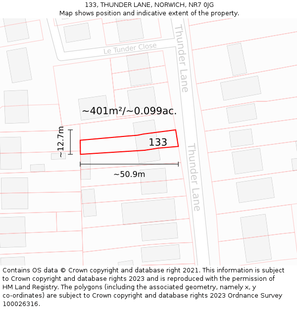133, THUNDER LANE, NORWICH, NR7 0JG: Plot and title map