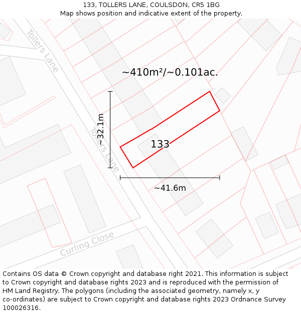 133, TOLLERS LANE, COULSDON, CR5 1BG: Plot and title map