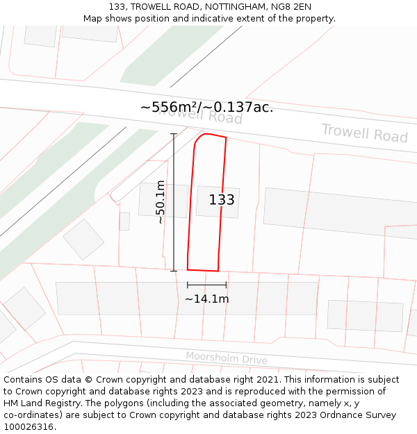 133, TROWELL ROAD, NOTTINGHAM, NG8 2EN: Plot and title map