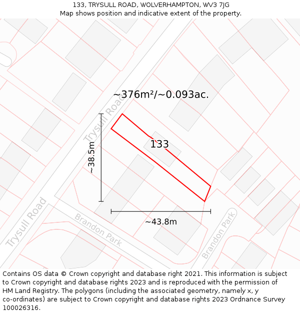 133, TRYSULL ROAD, WOLVERHAMPTON, WV3 7JG: Plot and title map