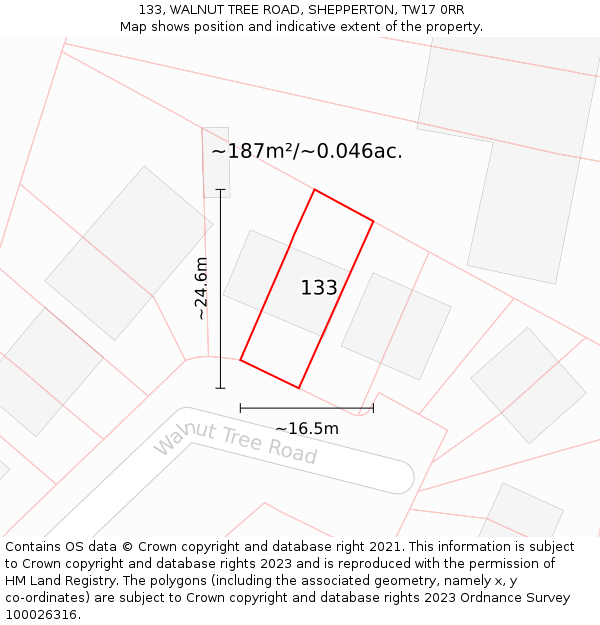 133, WALNUT TREE ROAD, SHEPPERTON, TW17 0RR: Plot and title map