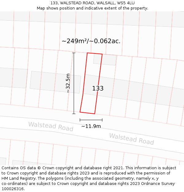 133, WALSTEAD ROAD, WALSALL, WS5 4LU: Plot and title map