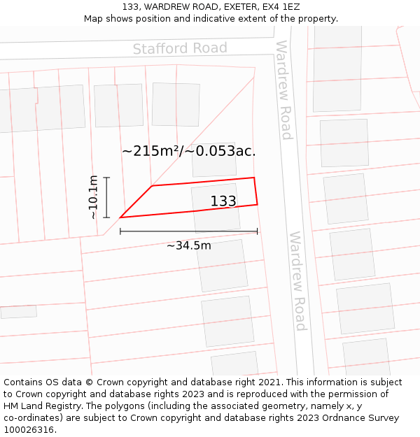 133, WARDREW ROAD, EXETER, EX4 1EZ: Plot and title map