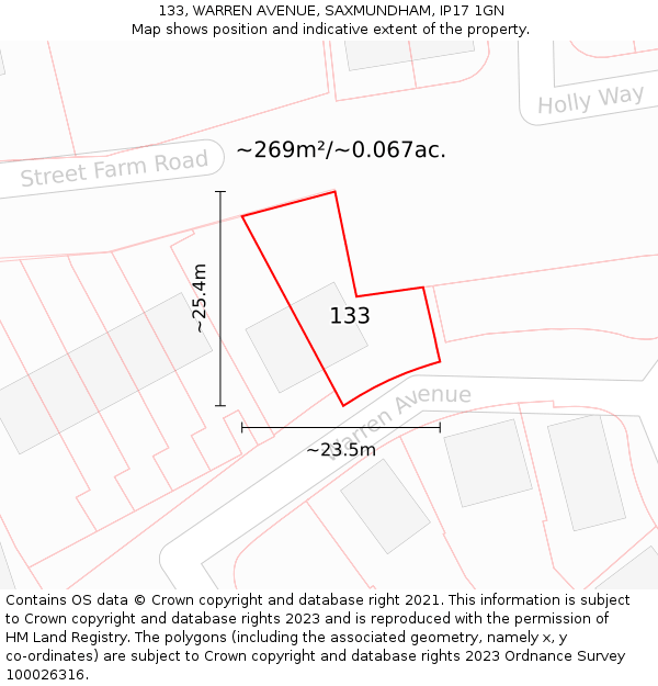 133, WARREN AVENUE, SAXMUNDHAM, IP17 1GN: Plot and title map