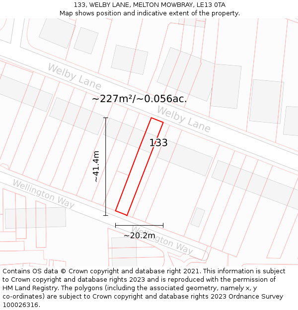 133, WELBY LANE, MELTON MOWBRAY, LE13 0TA: Plot and title map