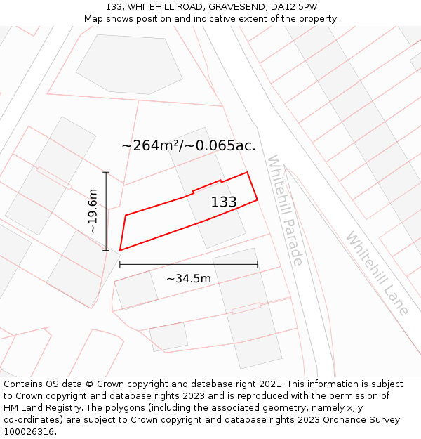 133, WHITEHILL ROAD, GRAVESEND, DA12 5PW: Plot and title map