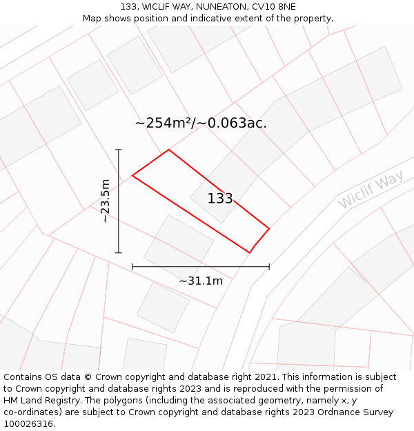 133, WICLIF WAY, NUNEATON, CV10 8NE: Plot and title map