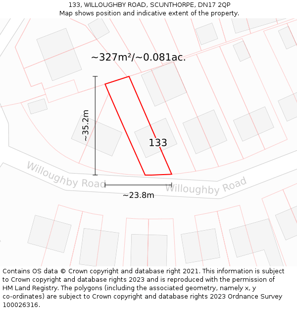 133, WILLOUGHBY ROAD, SCUNTHORPE, DN17 2QP: Plot and title map