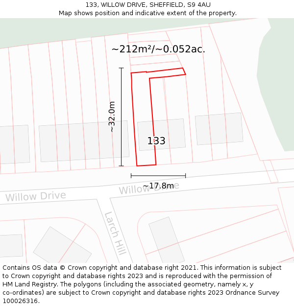 133, WILLOW DRIVE, SHEFFIELD, S9 4AU: Plot and title map