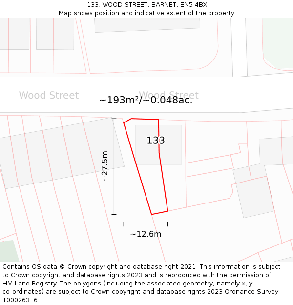 133, WOOD STREET, BARNET, EN5 4BX: Plot and title map
