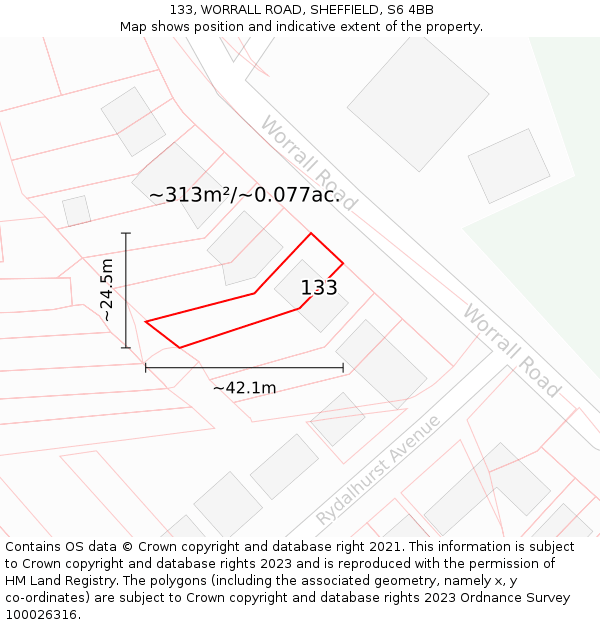 133, WORRALL ROAD, SHEFFIELD, S6 4BB: Plot and title map