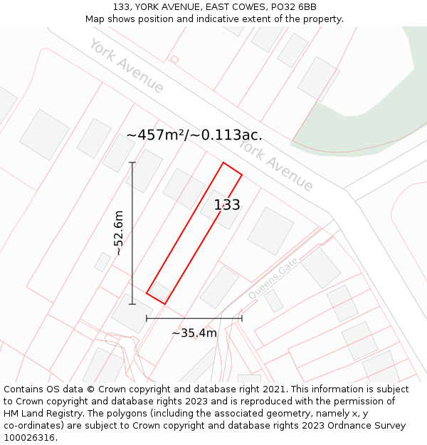 133, YORK AVENUE, EAST COWES, PO32 6BB: Plot and title map