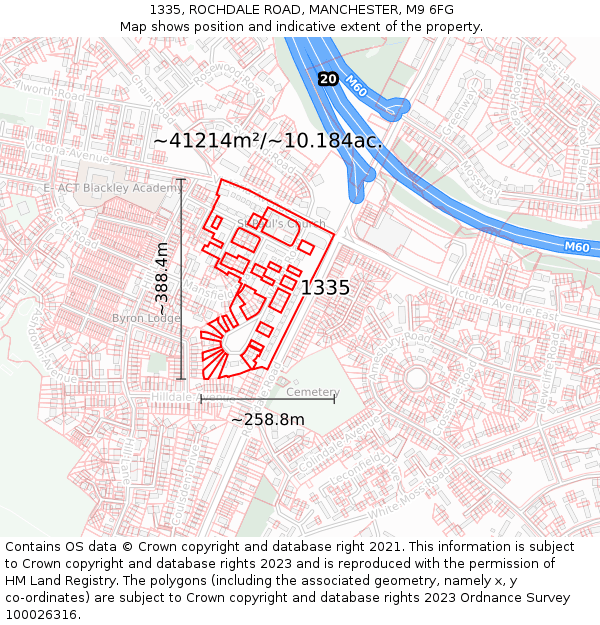 1335, ROCHDALE ROAD, MANCHESTER, M9 6FG: Plot and title map