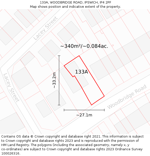 133A, WOODBRIDGE ROAD, IPSWICH, IP4 2PF: Plot and title map
