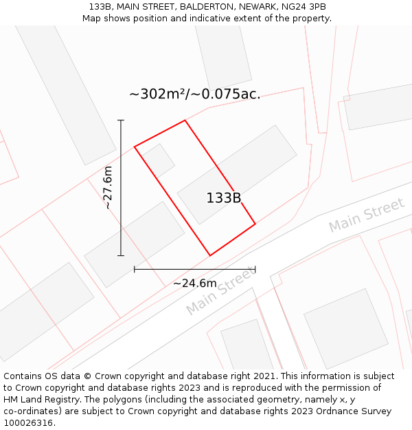133B, MAIN STREET, BALDERTON, NEWARK, NG24 3PB: Plot and title map