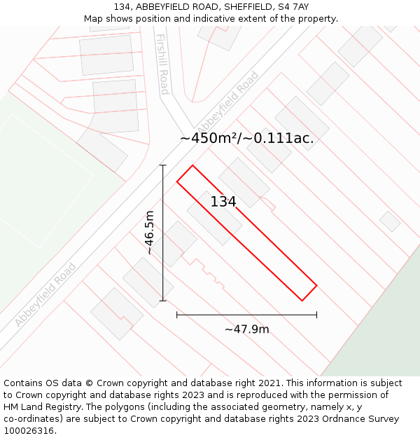 134, ABBEYFIELD ROAD, SHEFFIELD, S4 7AY: Plot and title map