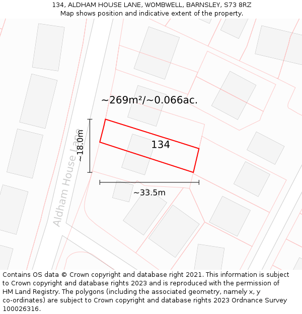 134, ALDHAM HOUSE LANE, WOMBWELL, BARNSLEY, S73 8RZ: Plot and title map