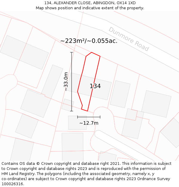 134, ALEXANDER CLOSE, ABINGDON, OX14 1XD: Plot and title map