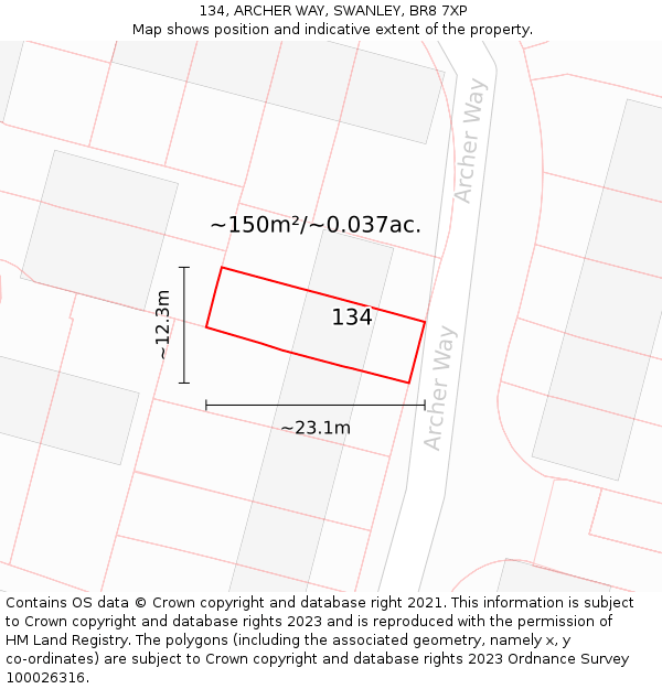 134, ARCHER WAY, SWANLEY, BR8 7XP: Plot and title map