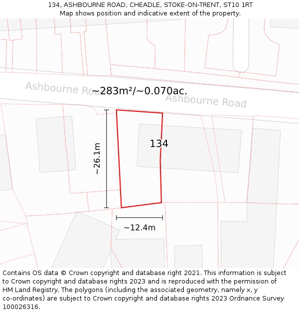 134, ASHBOURNE ROAD, CHEADLE, STOKE-ON-TRENT, ST10 1RT: Plot and title map
