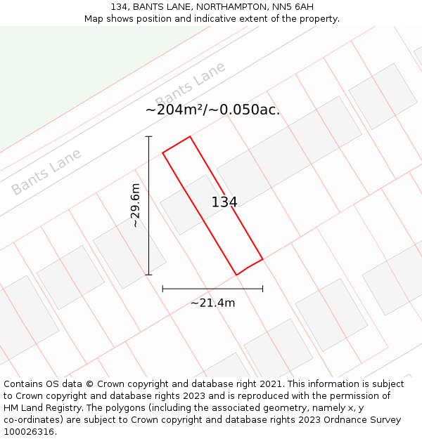 134, BANTS LANE, NORTHAMPTON, NN5 6AH: Plot and title map