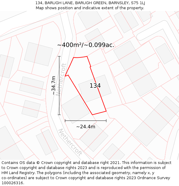 134, BARUGH LANE, BARUGH GREEN, BARNSLEY, S75 1LJ: Plot and title map