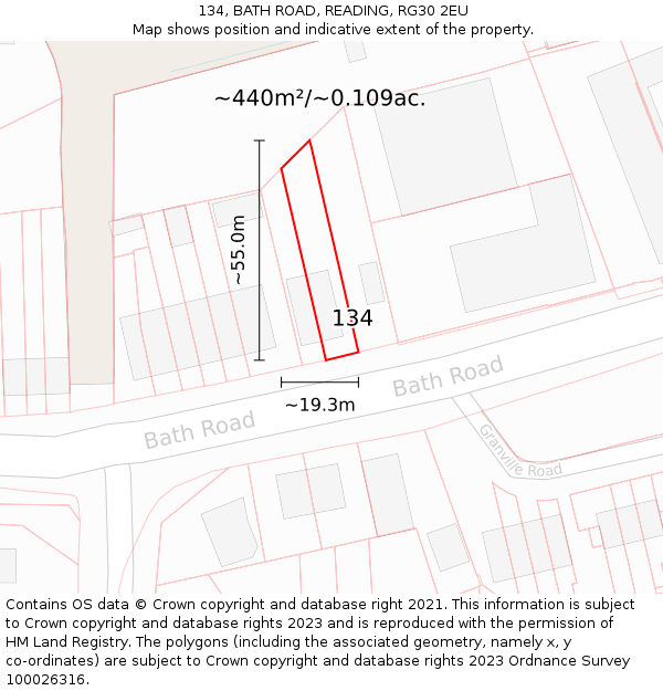 134, BATH ROAD, READING, RG30 2EU: Plot and title map