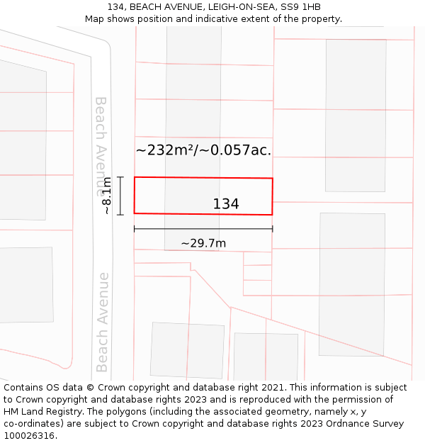134, BEACH AVENUE, LEIGH-ON-SEA, SS9 1HB: Plot and title map