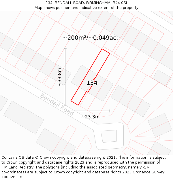 134, BENDALL ROAD, BIRMINGHAM, B44 0SL: Plot and title map