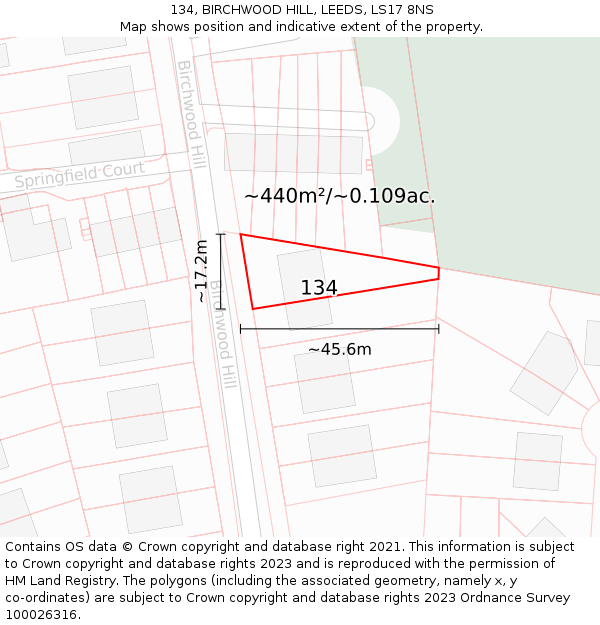134, BIRCHWOOD HILL, LEEDS, LS17 8NS: Plot and title map