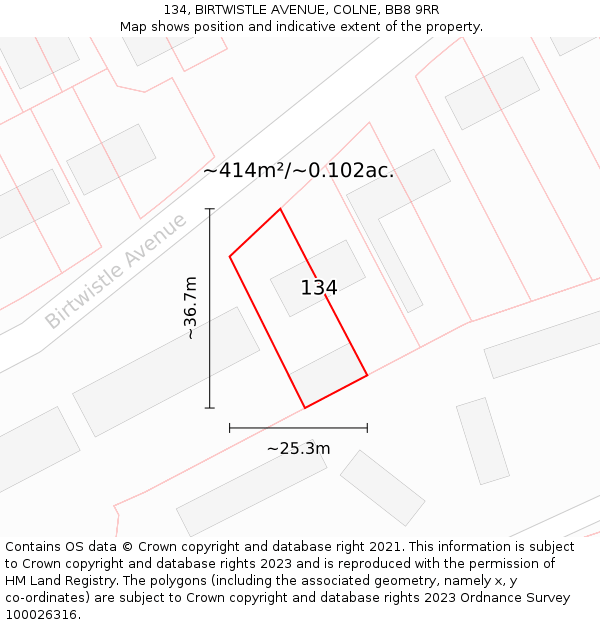 134, BIRTWISTLE AVENUE, COLNE, BB8 9RR: Plot and title map