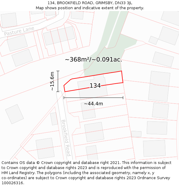 134, BROOKFIELD ROAD, GRIMSBY, DN33 3JL: Plot and title map