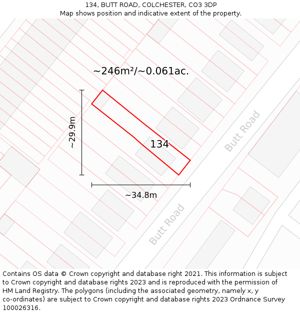 134, BUTT ROAD, COLCHESTER, CO3 3DP: Plot and title map