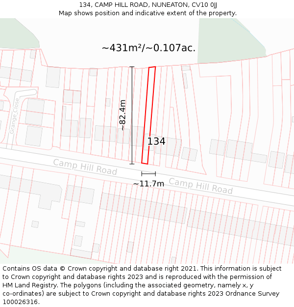 134, CAMP HILL ROAD, NUNEATON, CV10 0JJ: Plot and title map