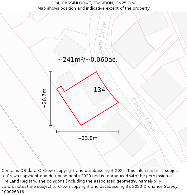 134, CASSINI DRIVE, SWINDON, SN25 2LW: Plot and title map