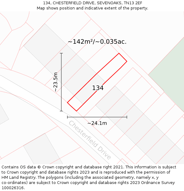 134, CHESTERFIELD DRIVE, SEVENOAKS, TN13 2EF: Plot and title map