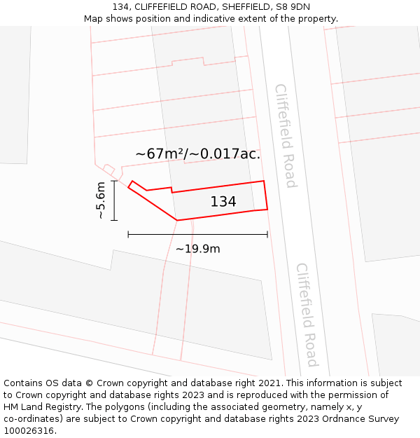 134, CLIFFEFIELD ROAD, SHEFFIELD, S8 9DN: Plot and title map