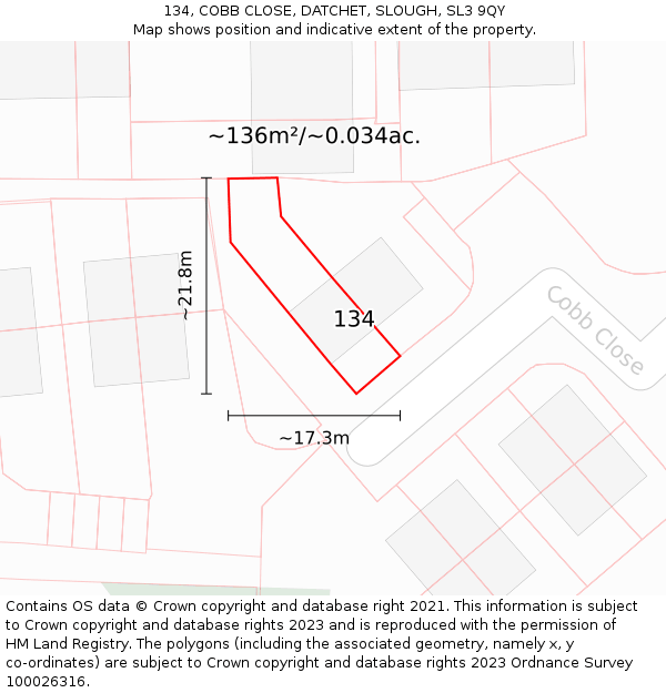 134, COBB CLOSE, DATCHET, SLOUGH, SL3 9QY: Plot and title map