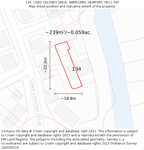 134, COED CELYNEN DRIVE, ABERCARN, NEWPORT, NP11 5AT: Plot and title map