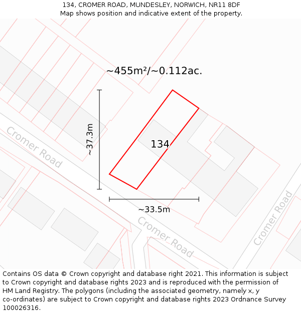 134, CROMER ROAD, MUNDESLEY, NORWICH, NR11 8DF: Plot and title map