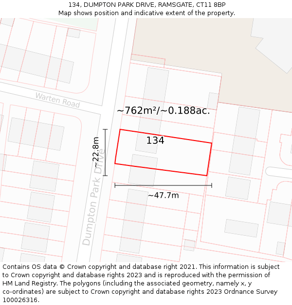 134, DUMPTON PARK DRIVE, RAMSGATE, CT11 8BP: Plot and title map
