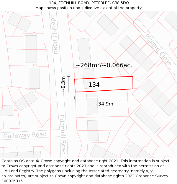 134, EDENHILL ROAD, PETERLEE, SR8 5DQ: Plot and title map