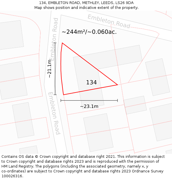 134, EMBLETON ROAD, METHLEY, LEEDS, LS26 9DA: Plot and title map