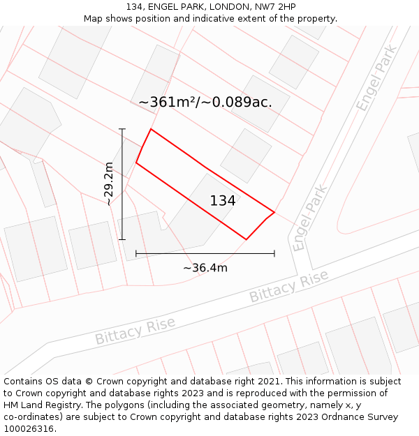 134, ENGEL PARK, LONDON, NW7 2HP: Plot and title map