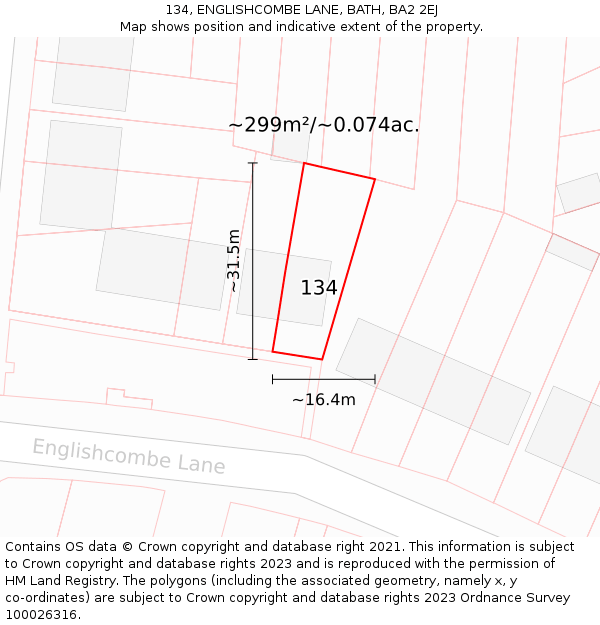 134, ENGLISHCOMBE LANE, BATH, BA2 2EJ: Plot and title map